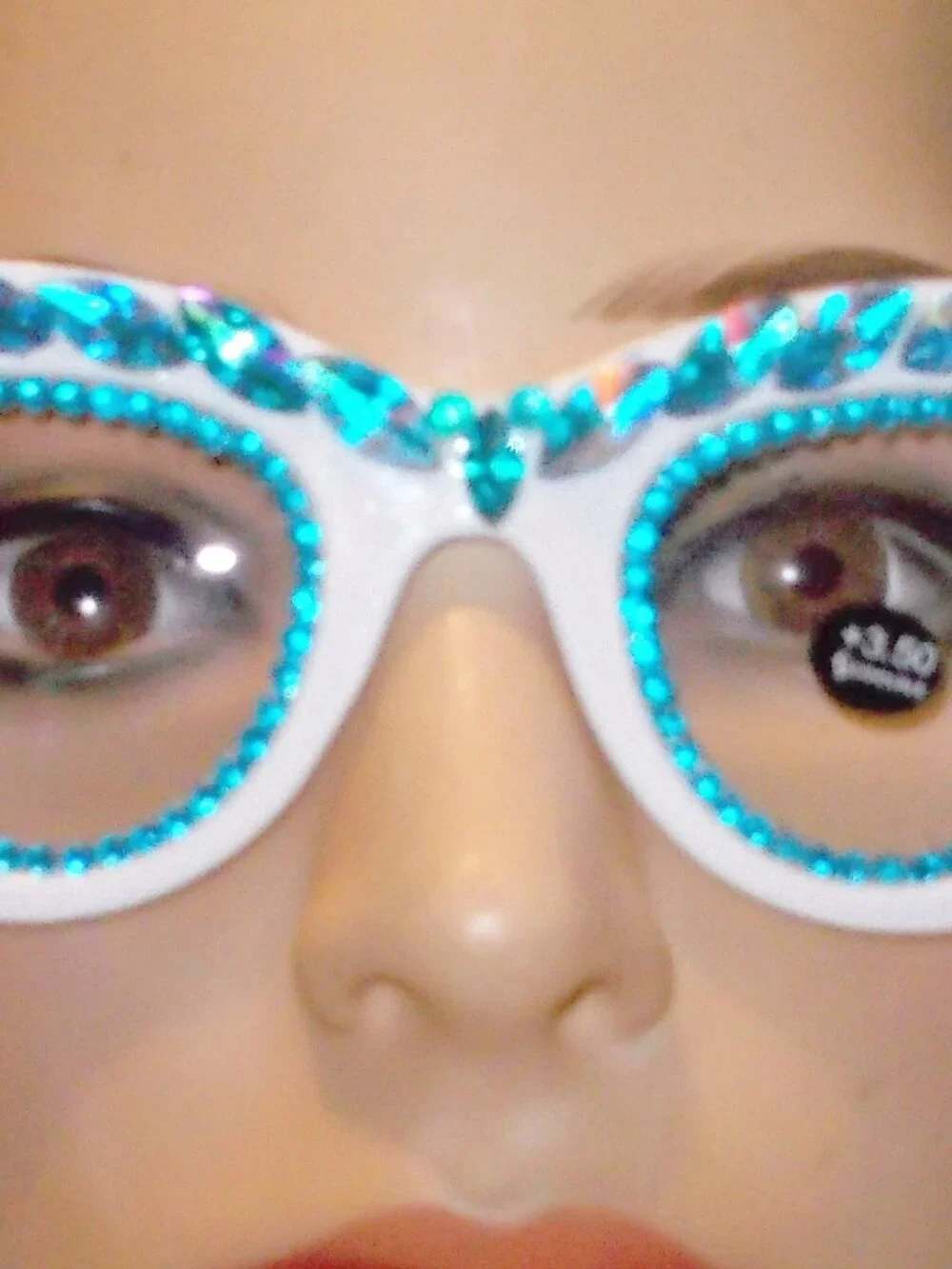 FABULOUS WHITE CATEYE READING GLASSES 3.50 STRENGTH TEAL RHINESTONES